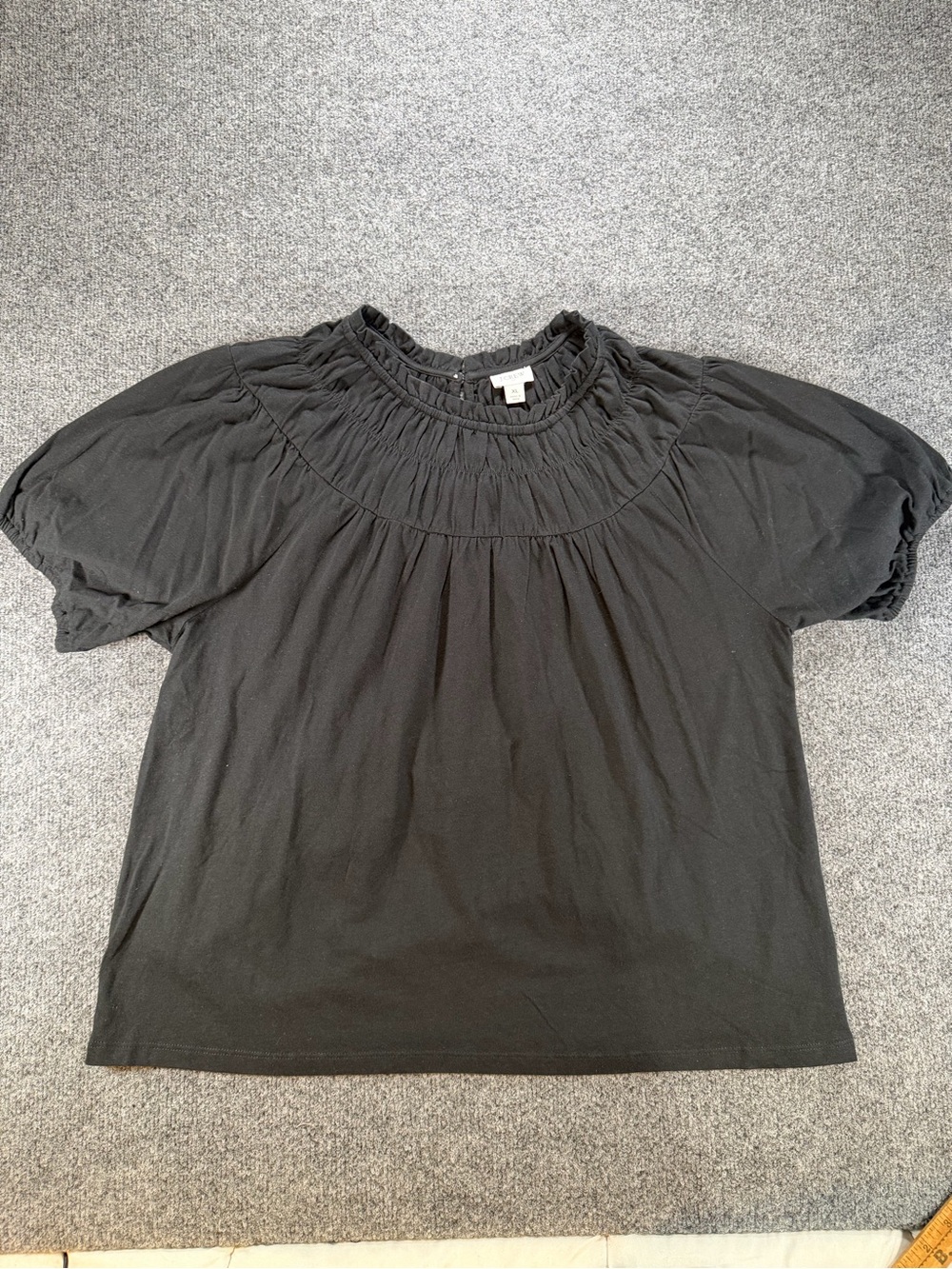 J. Crew Black Smocked Yoke Puff Sleeve Top XL